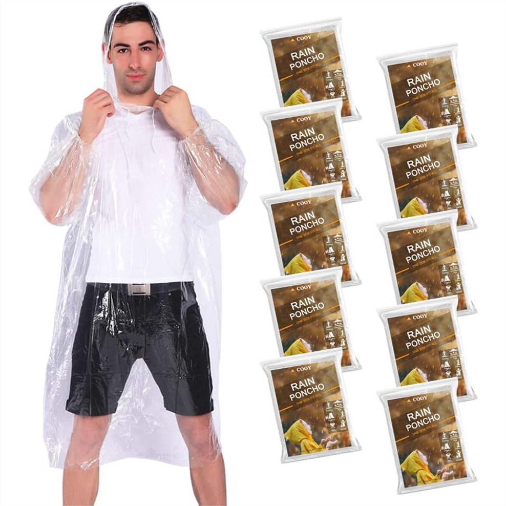 Emergency Poncho Rain - Emergency Disposable Rain Ponchos 10 Pack
