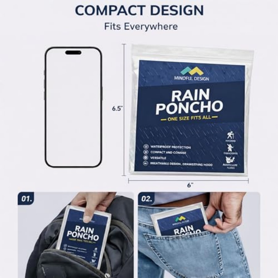 Mindful Design Rain Ponchos wi - Emergency Poncho Rain บทวิจารณ์และราคา